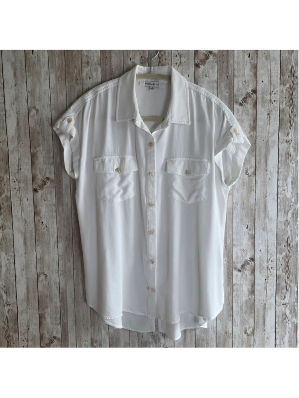 Women's Rose + Olive White Button Down Shirt Size S